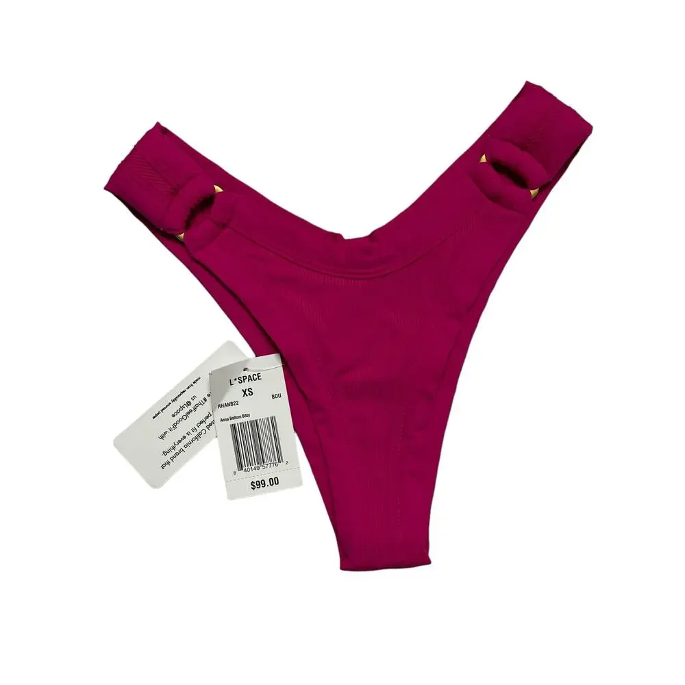 L*SPACE Anna Bikini Bottom Bitsy Cut Bougainvillea Stretch Hip Rings XS NEW